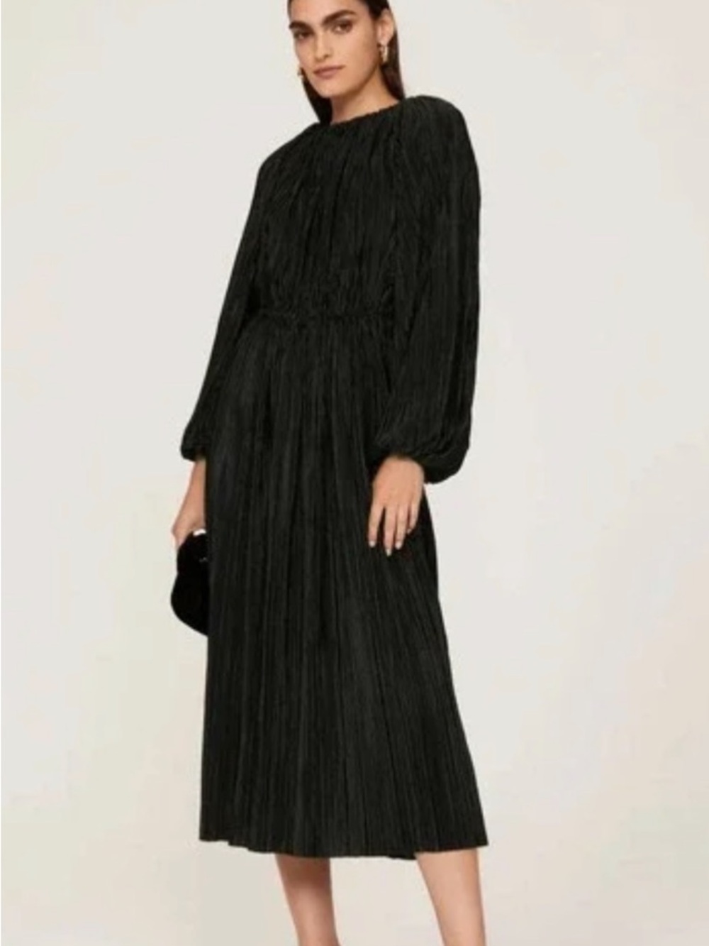 Atlein x RTR Collective Woman's Black Pleated Balloon Sleeves Midi Dress XL